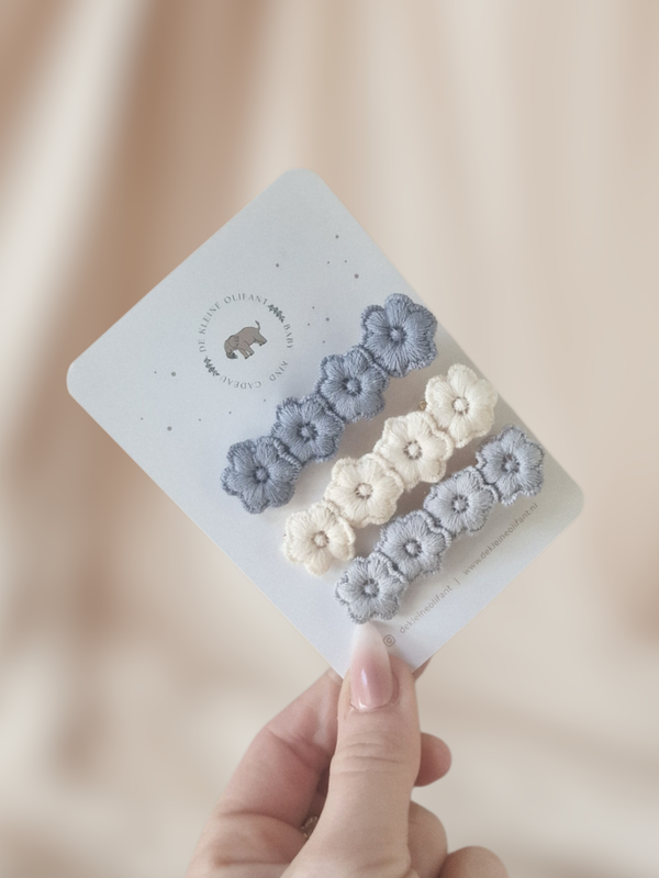 Haarspeldjes Kind - Bloemen - Licht Blauw/Wit/Blauw