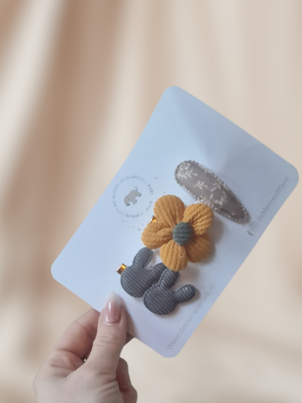 Haarspeldjes Kind - Mix - Geel/Grijs - Konijn