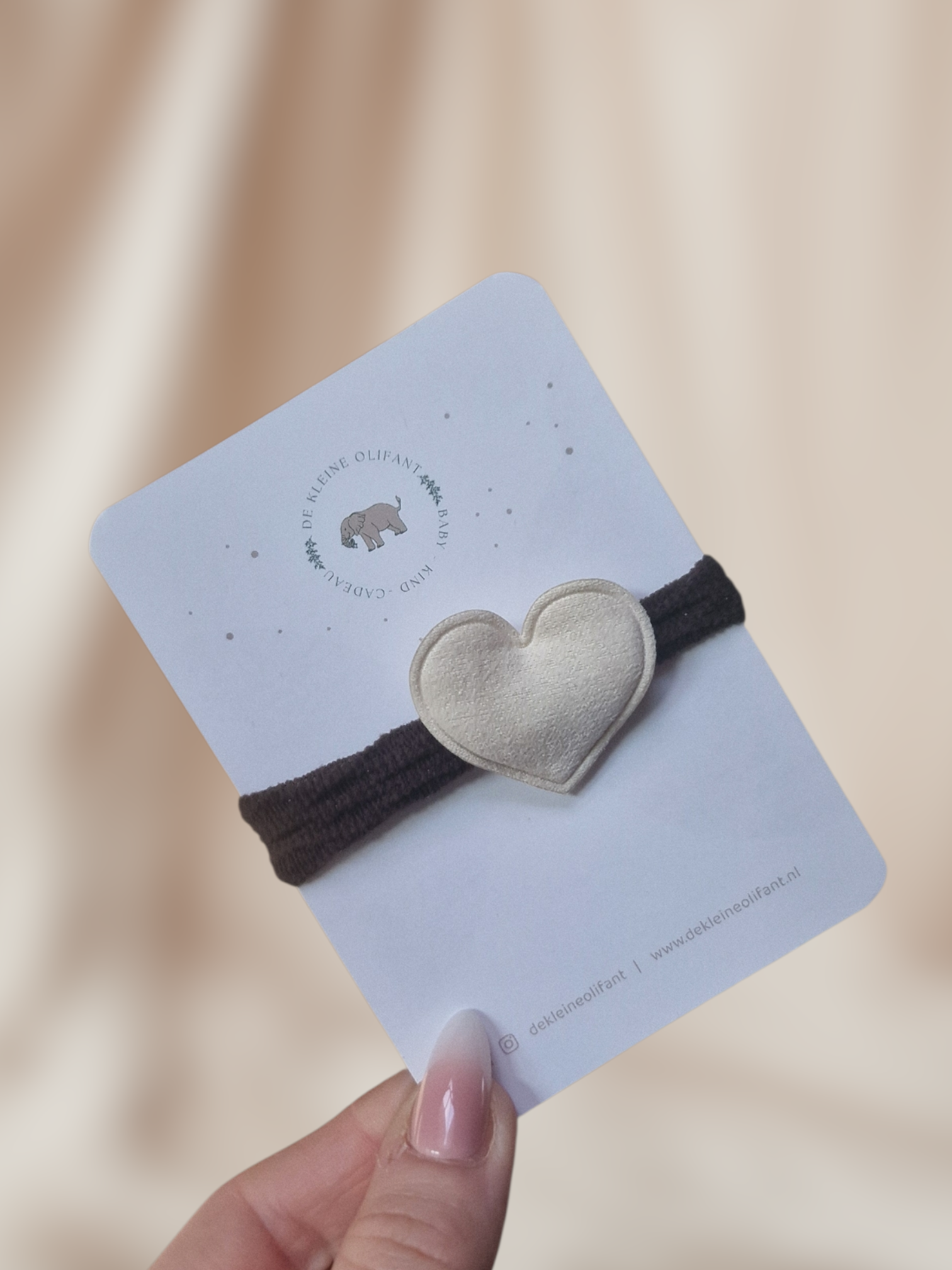 Haarelastiekje Kind - Hartje Creme/Bruin