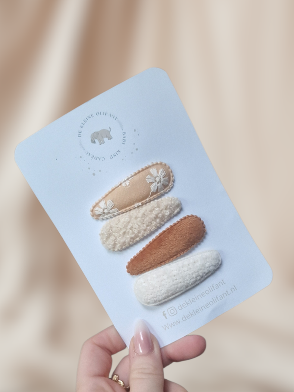 Basic Haarspeldjes Kind - Taupe/Crème - Teddy/Bloemen