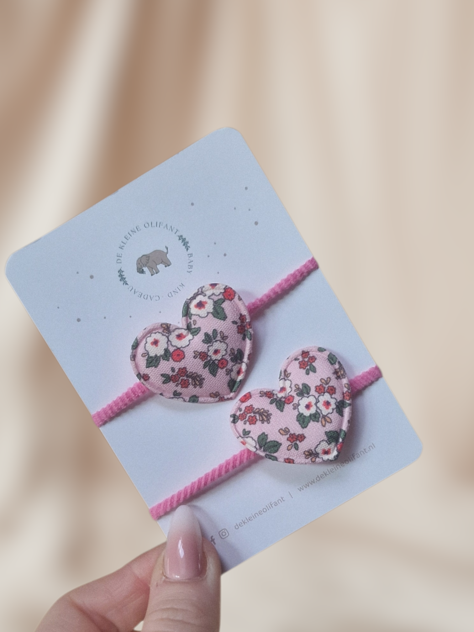 Haarelastiekjes Kind - Hartje Bloemetjes - Licht Roze