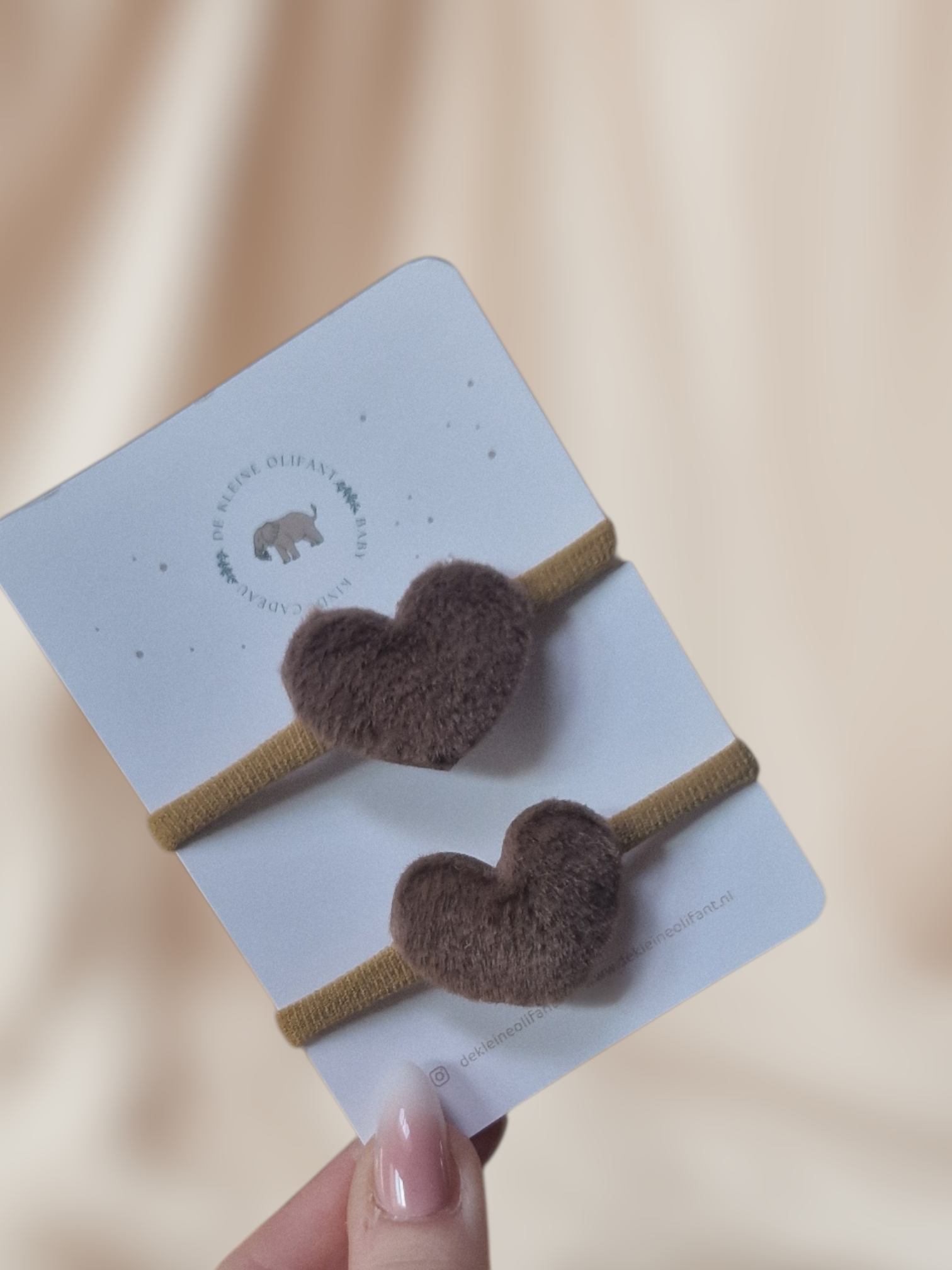 Haarelastiekjes Kind - Fluffy Hartjes - Bruin