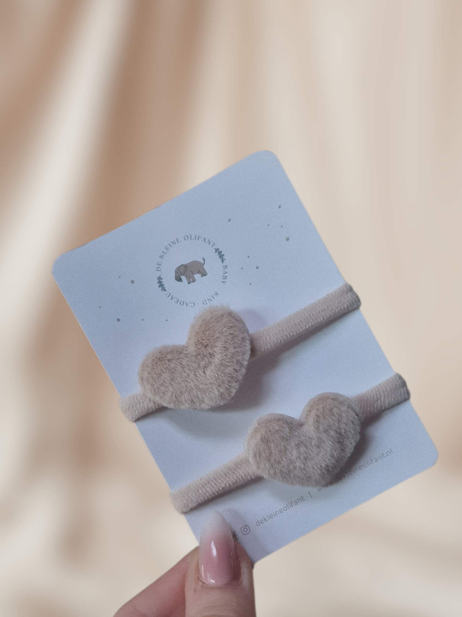 Haarelastiekjes Kind - Fluffy Hartjes - Beige