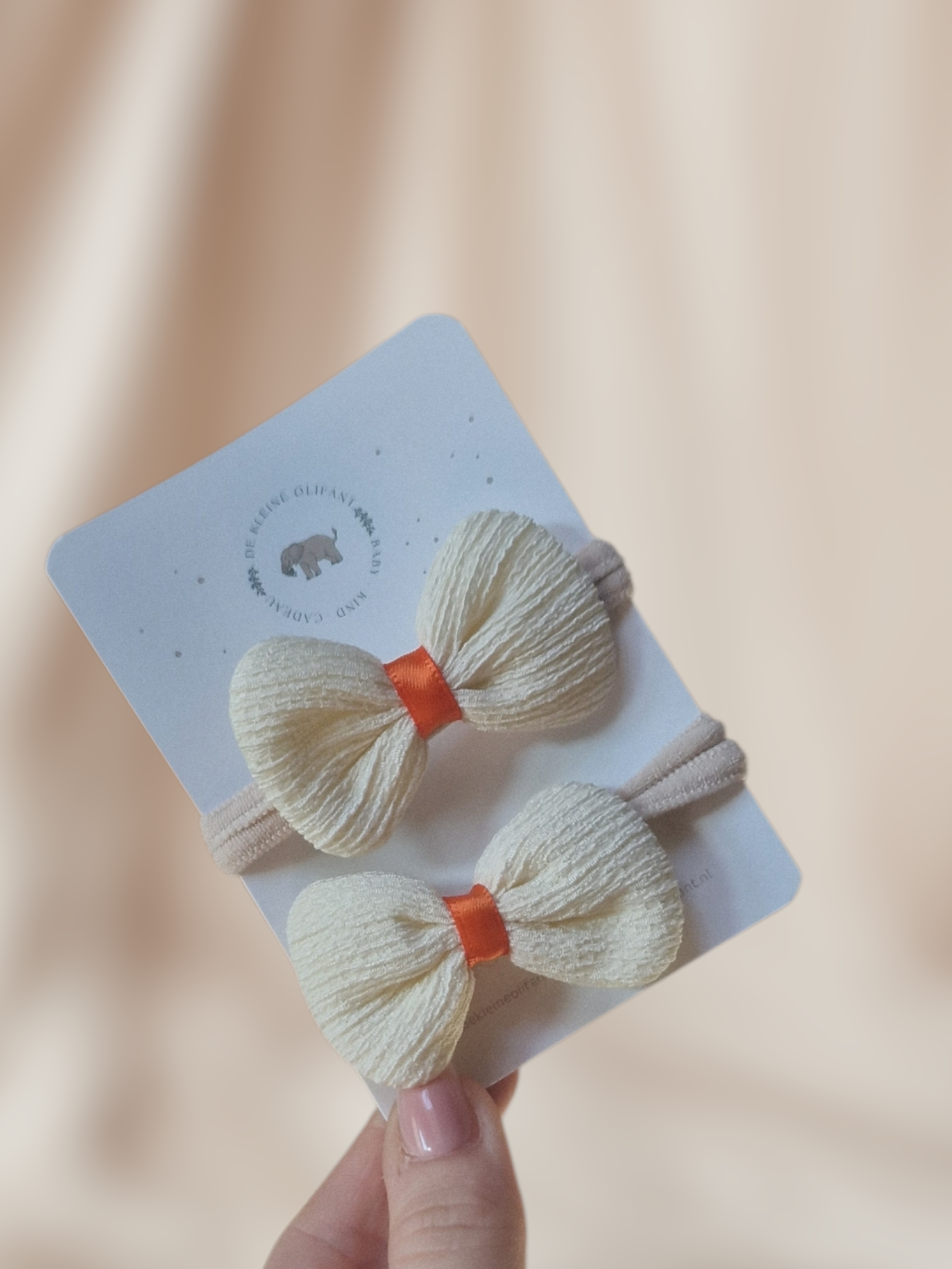 Haarelastiekjes Kind - Strik - Crème/Oranje