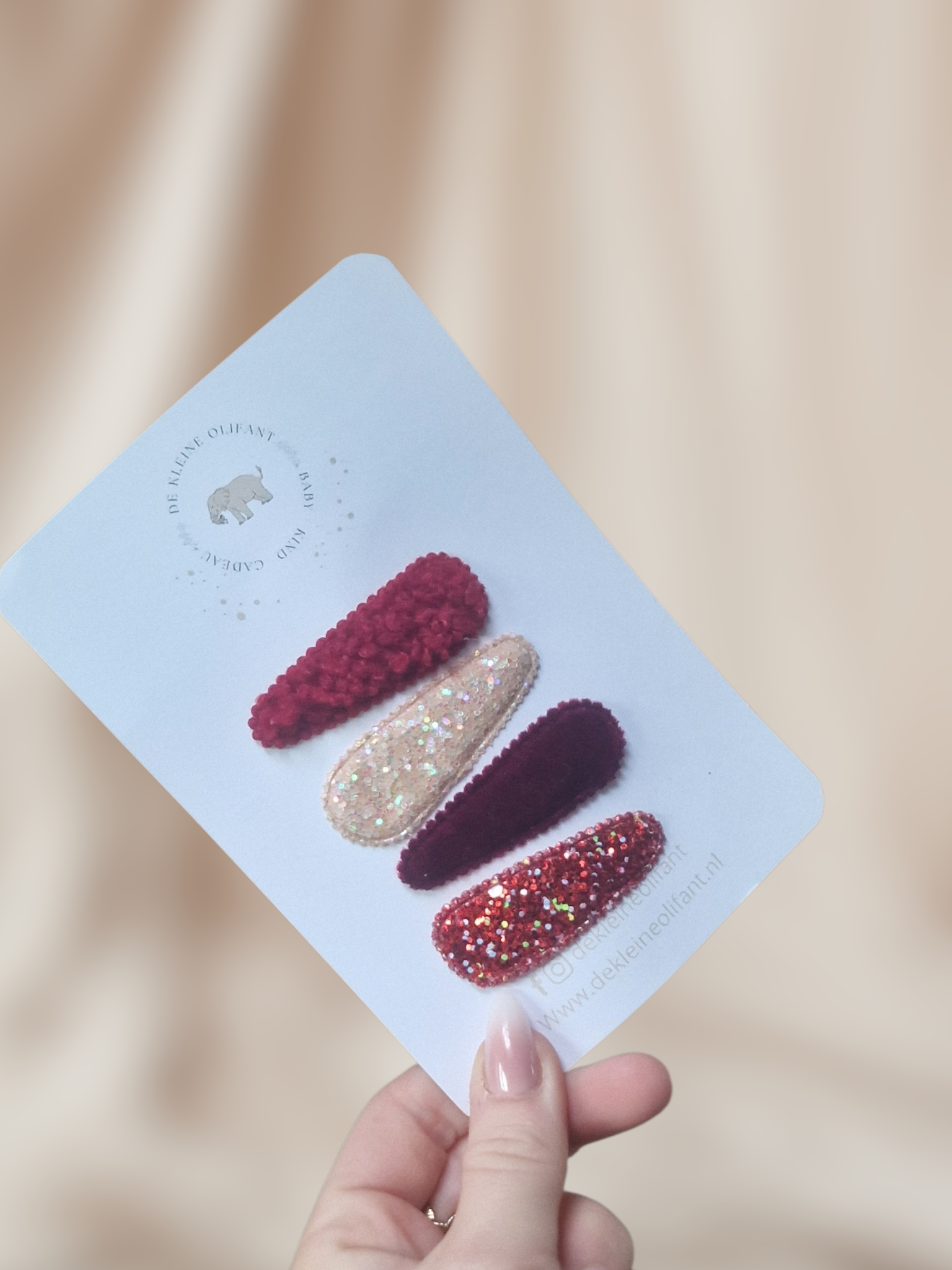 Basic Haarspeldjes Kind - Rood/Crème - Glitter