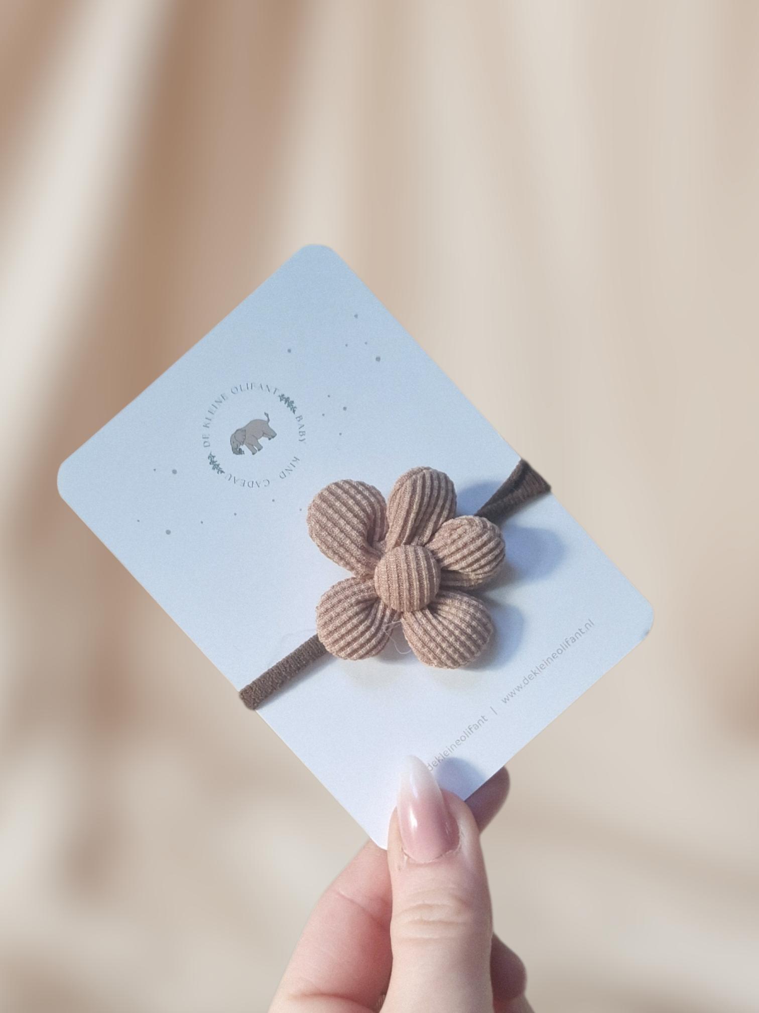 Haarelastiekje Kind - Bloem - Bruin/ Rib