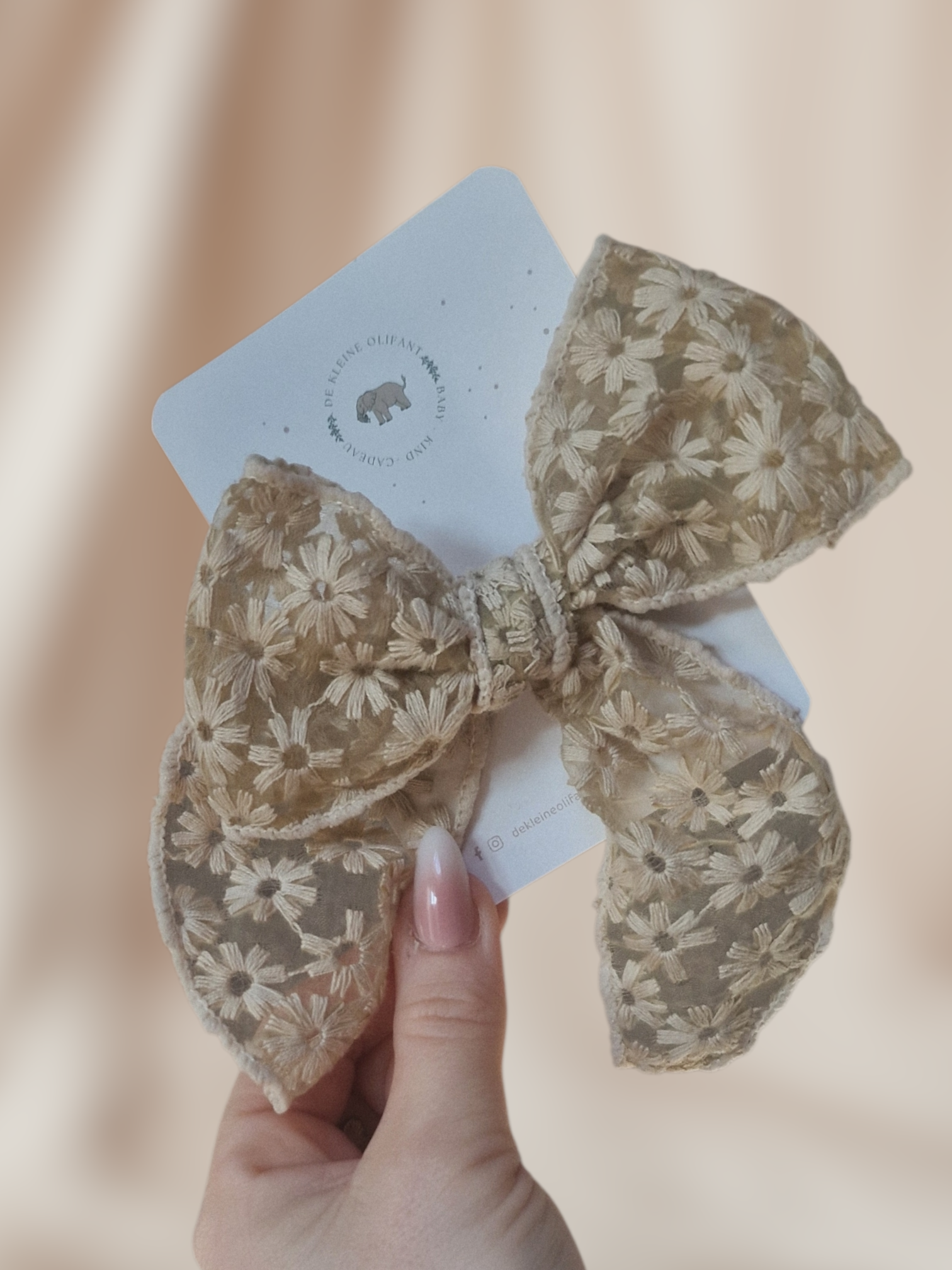 Haarelastiek Kind - Kanten Strik - Beige Bloemen