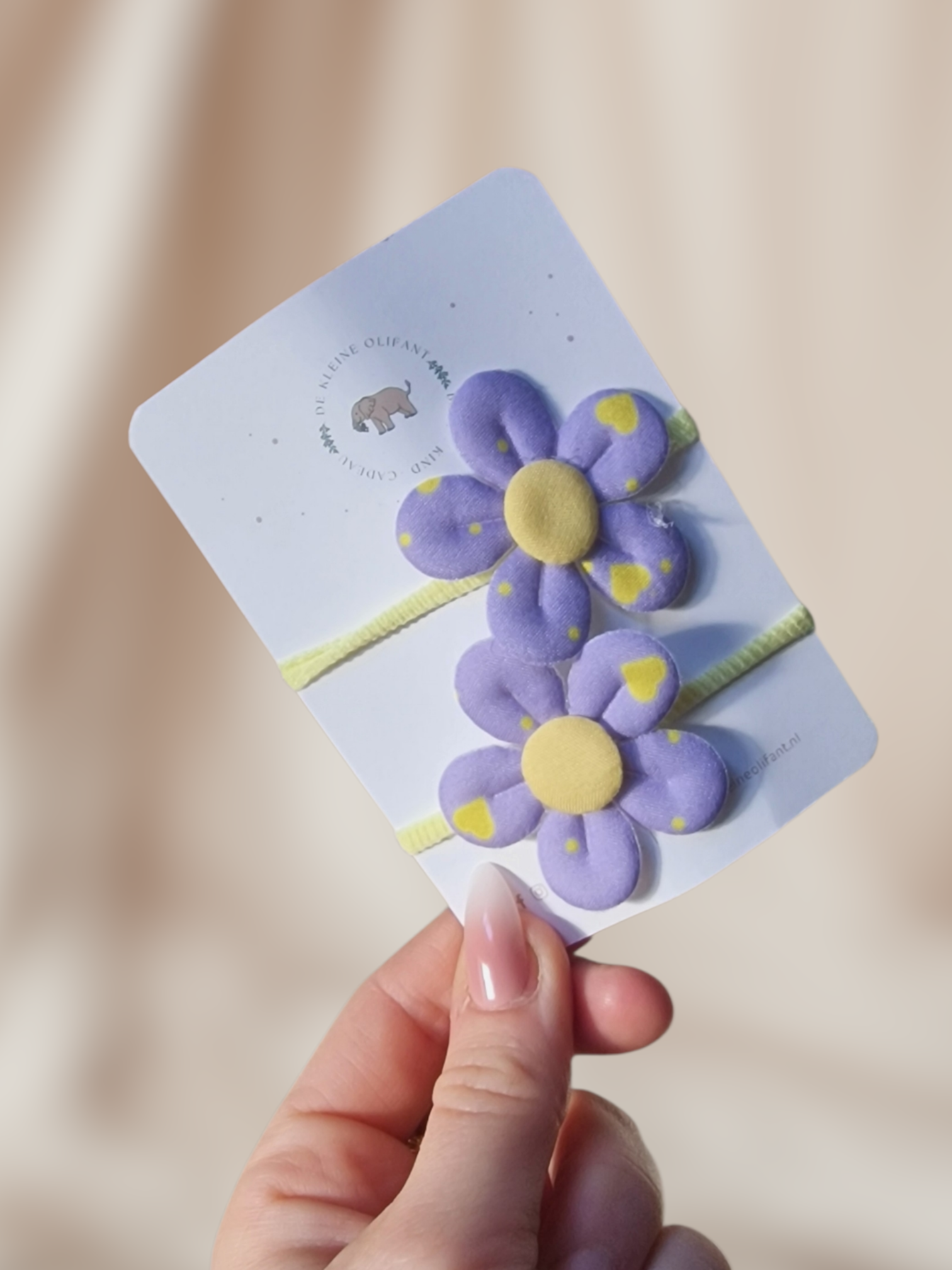 Haarelastiekjes Kind- Bloem - Paars/Geel - Hartje