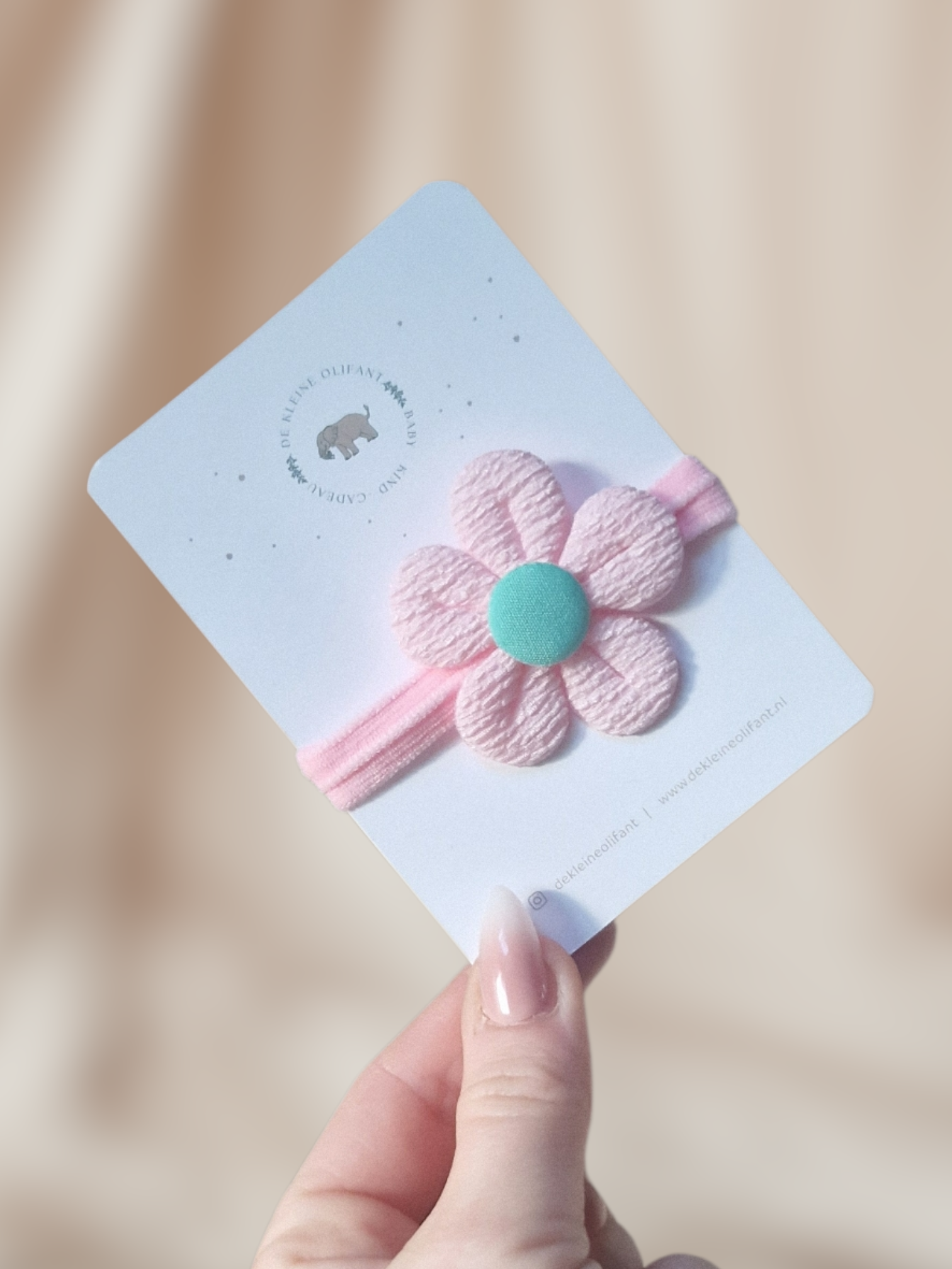 Haarelastiekje Kind - Bloem - Licht Roze/Groen