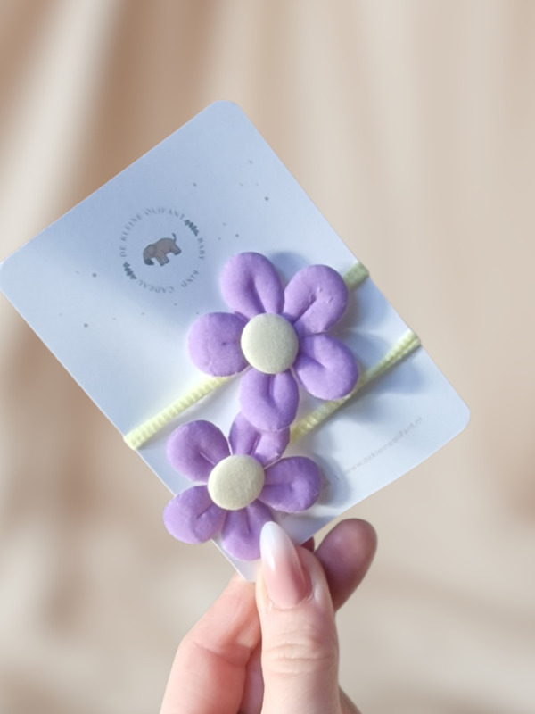 Haarelastiekjes Kind - Bloem - Paars/Geel