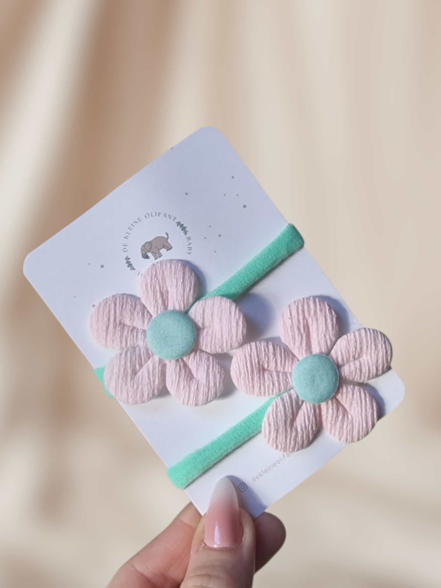 Haarelastiekjes Kind - Bloem - Roze/Groen