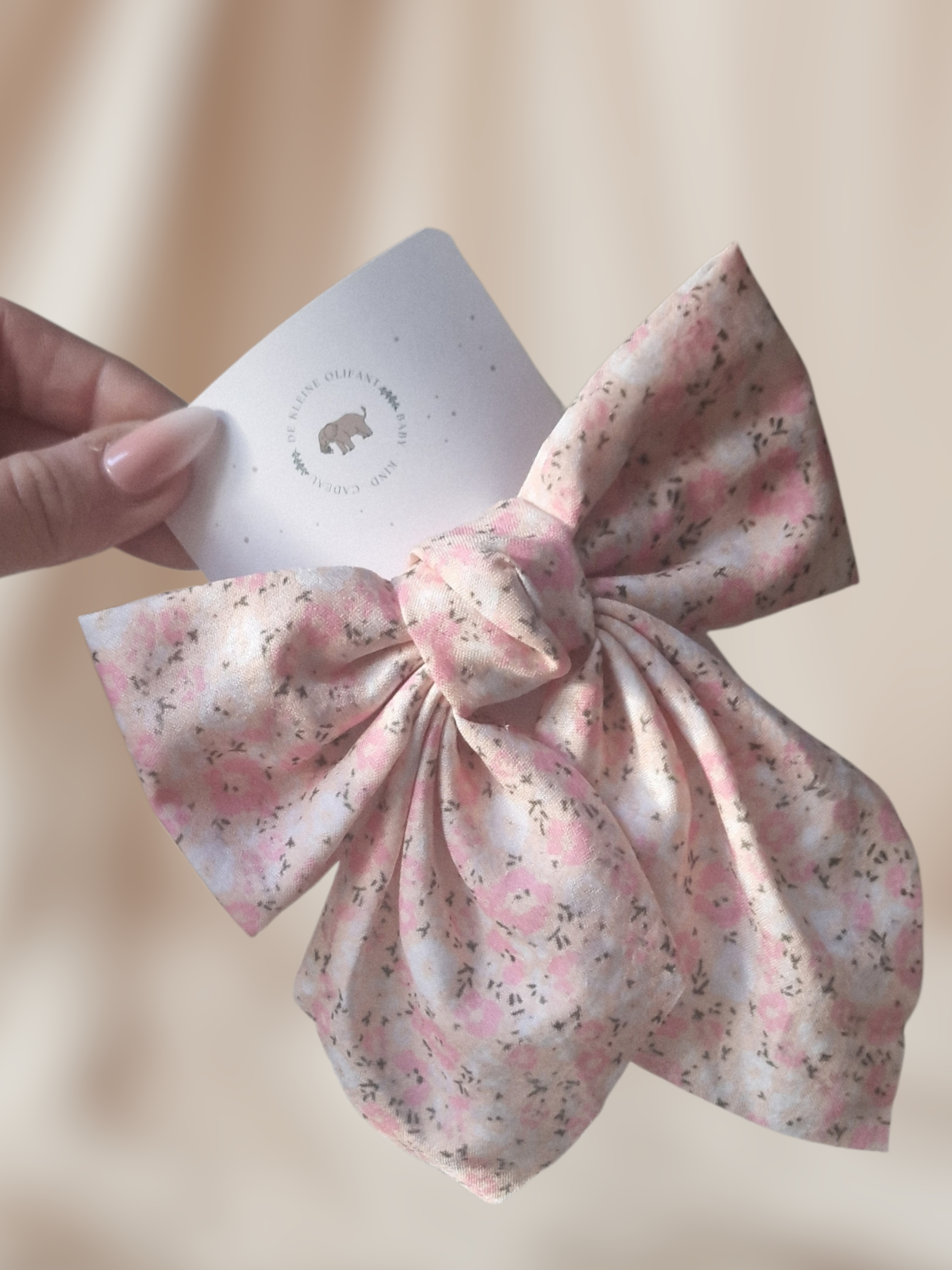 Haarspeld Kind - Grote Strik - Bloemen Roze/Wit