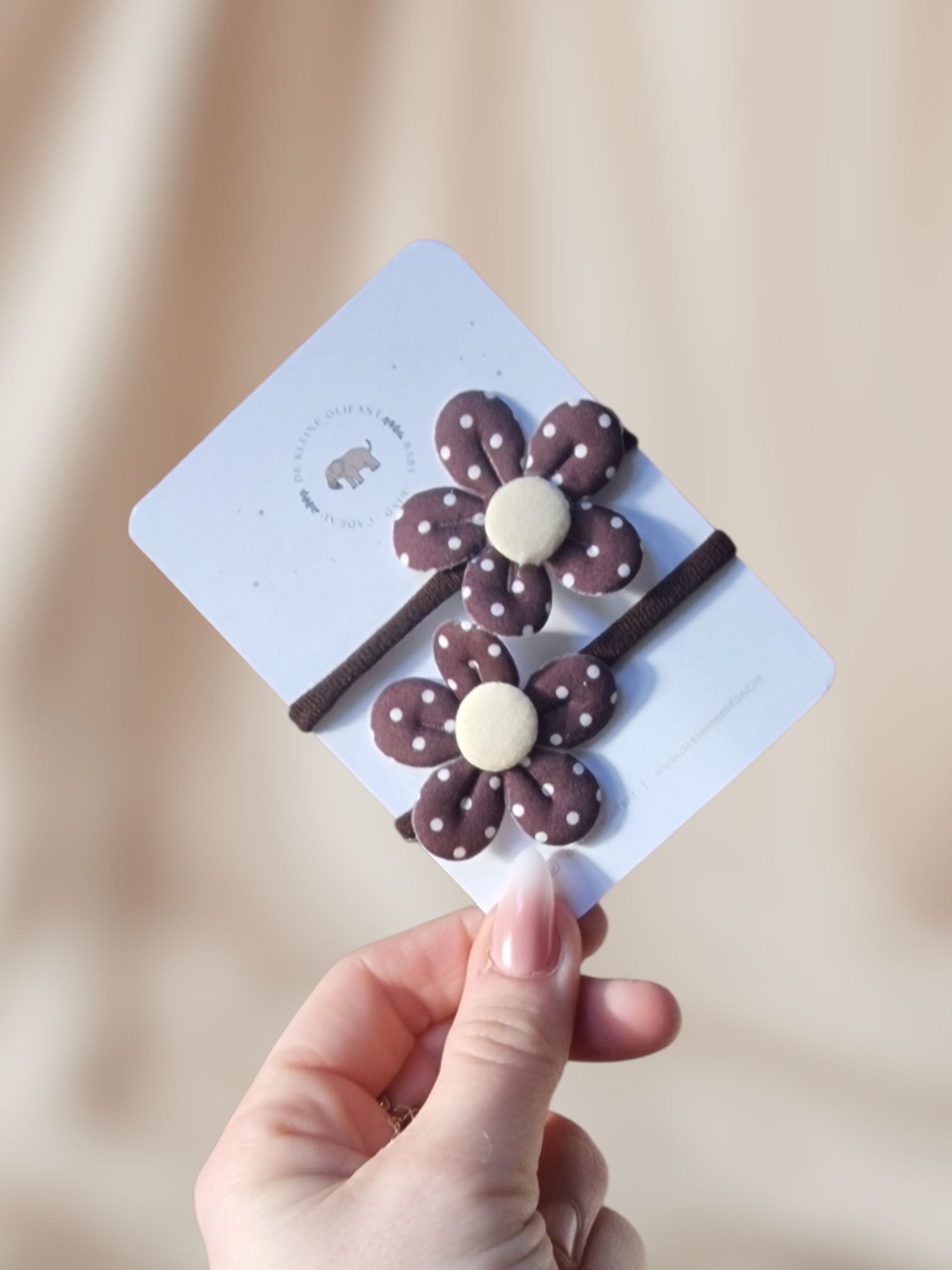 Haarelastiekjes Kind- Bloemetjes Stip - Bruin/Crème