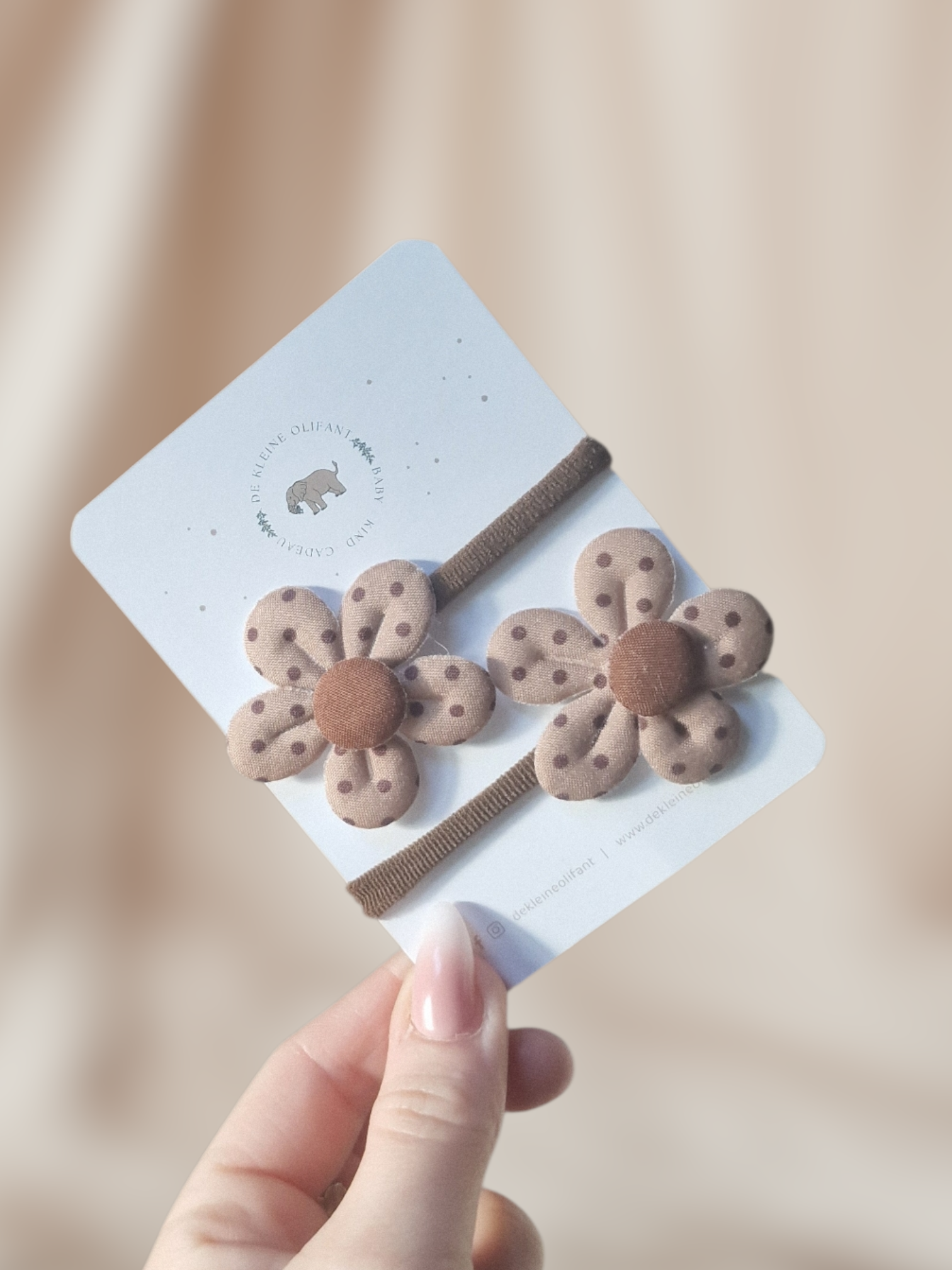 Haarelastiekjes Kind- Bloemetjes Stip - Licht Bruin/Creme