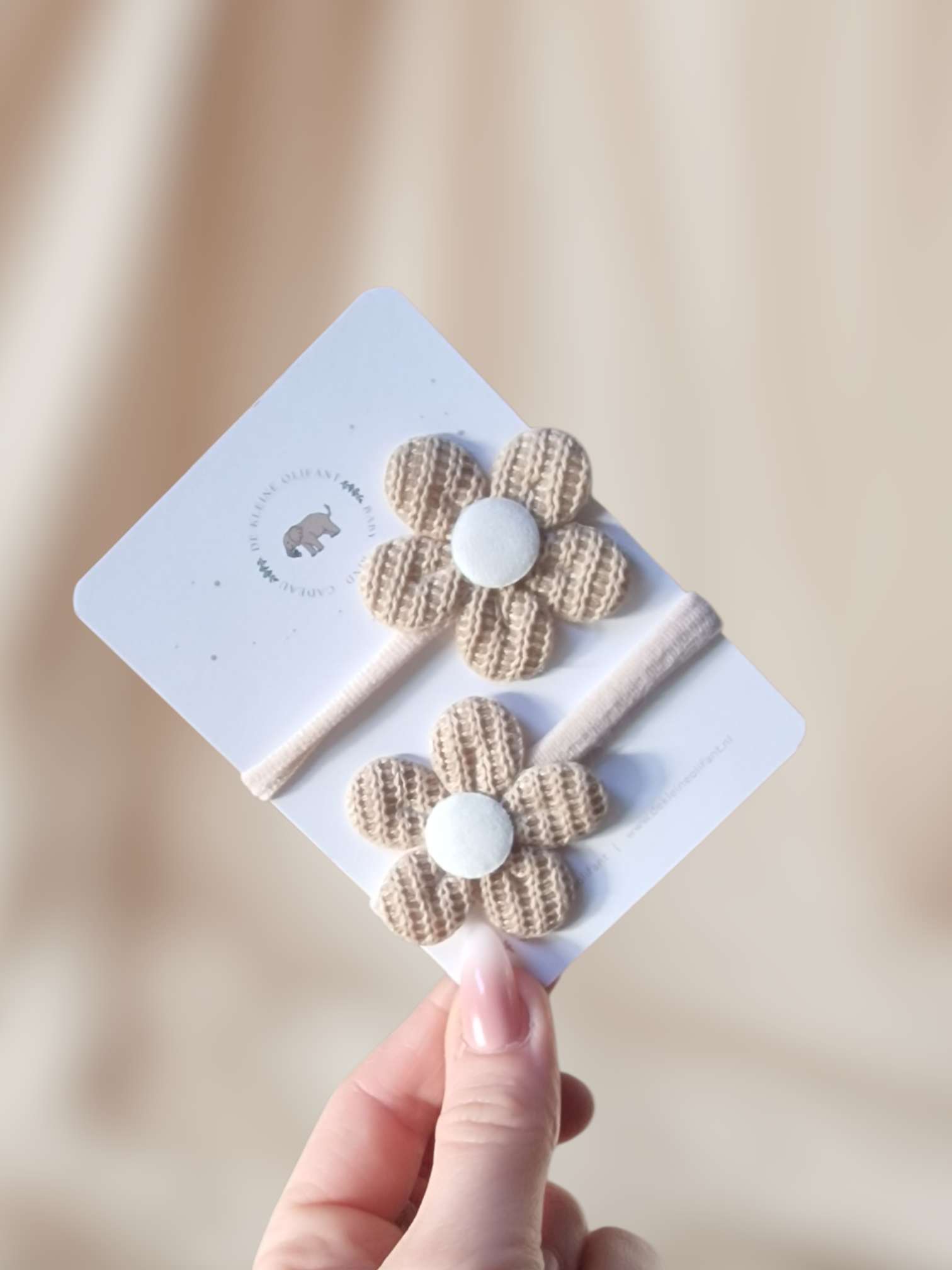 Haarelastiekjes Kind- Bloem - Wafel/Zand