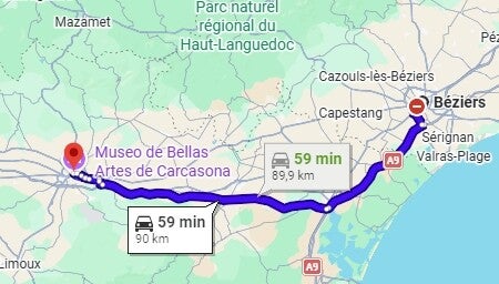 Mapa de Beziers a Carcasona