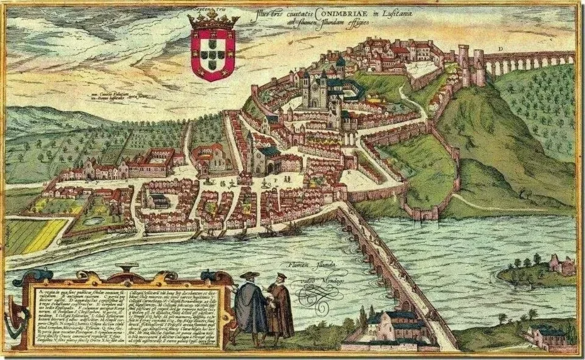 Mapa antiguo de la ciudad d Coímbra, Portugal