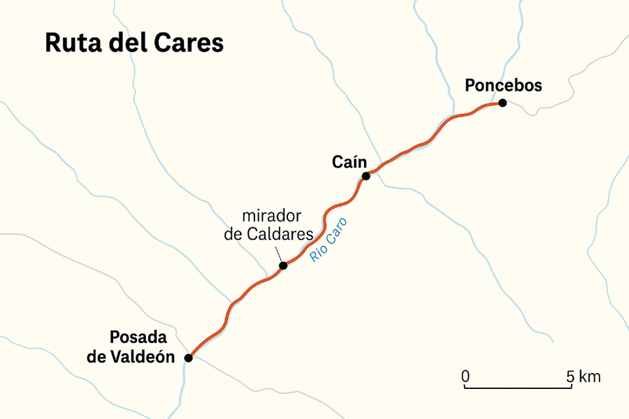 mapa trayecto ruta del cares