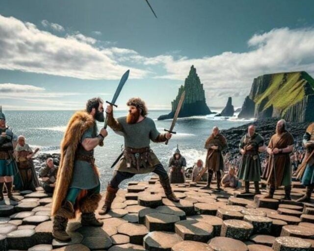 El gigante Finn luchando con su enemigo Benandonner