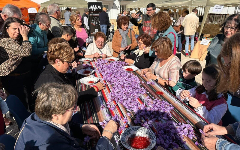 Mujeres en la monda del azafran en las fiestas de la rosa del azafrán de Consuegra