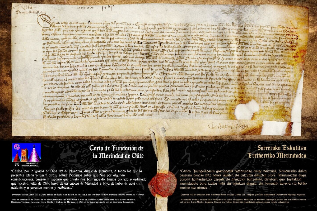  carta real de Carlos III el Noble, quien en 1407 decidió elevar Olite a capital administrativa
