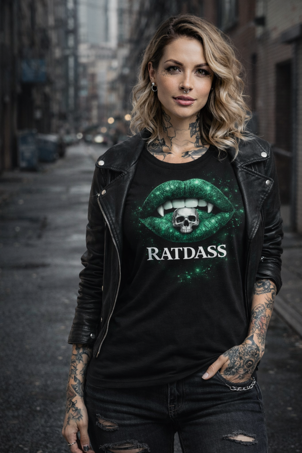 T-Shirt Femme RATDASS – Lèvres Émeraude skull 💚