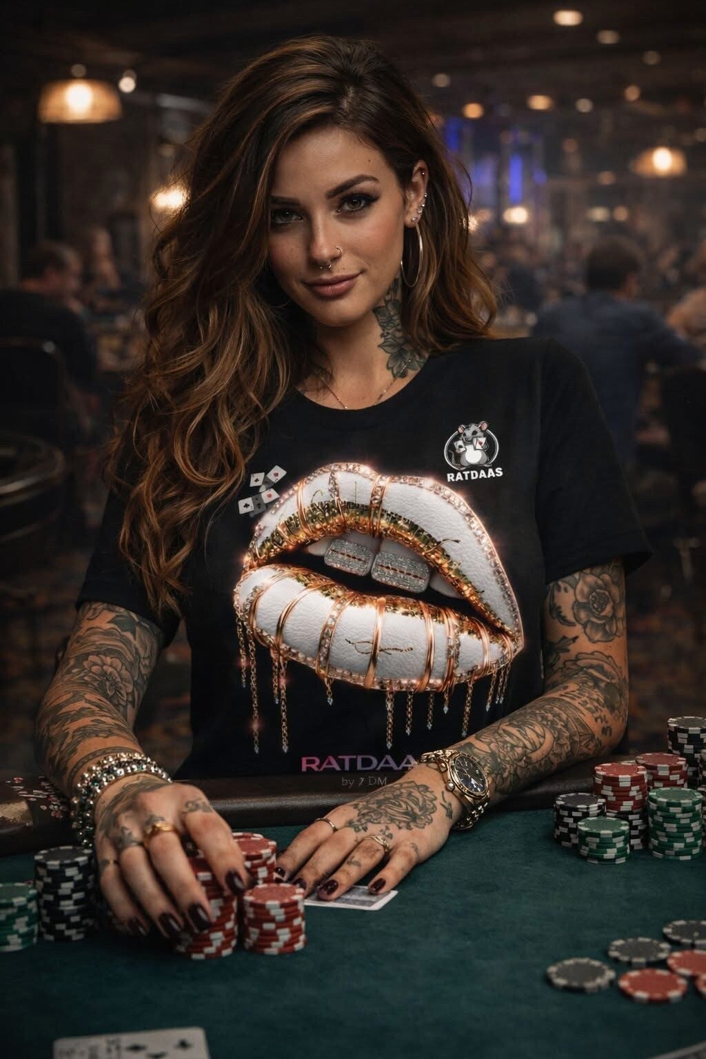 T-Shirt Femme Blanc Streetwear “Golden Lips” – RATDAAS by J DM