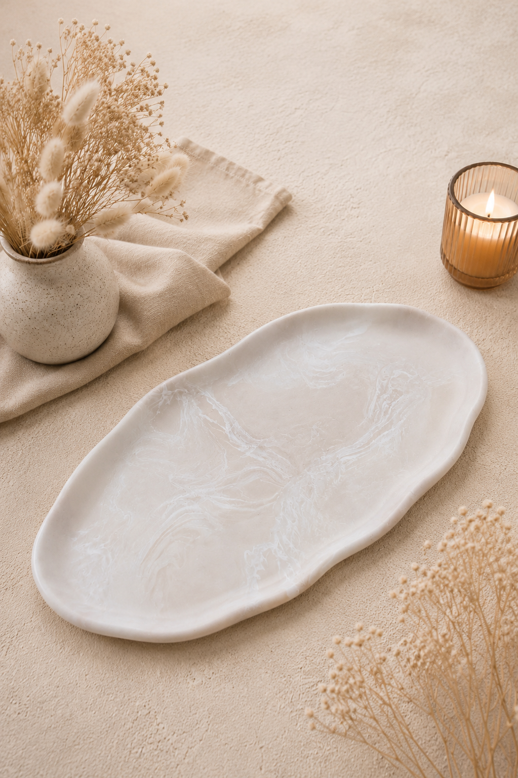 Organische schaal marmerlook beige/wit
