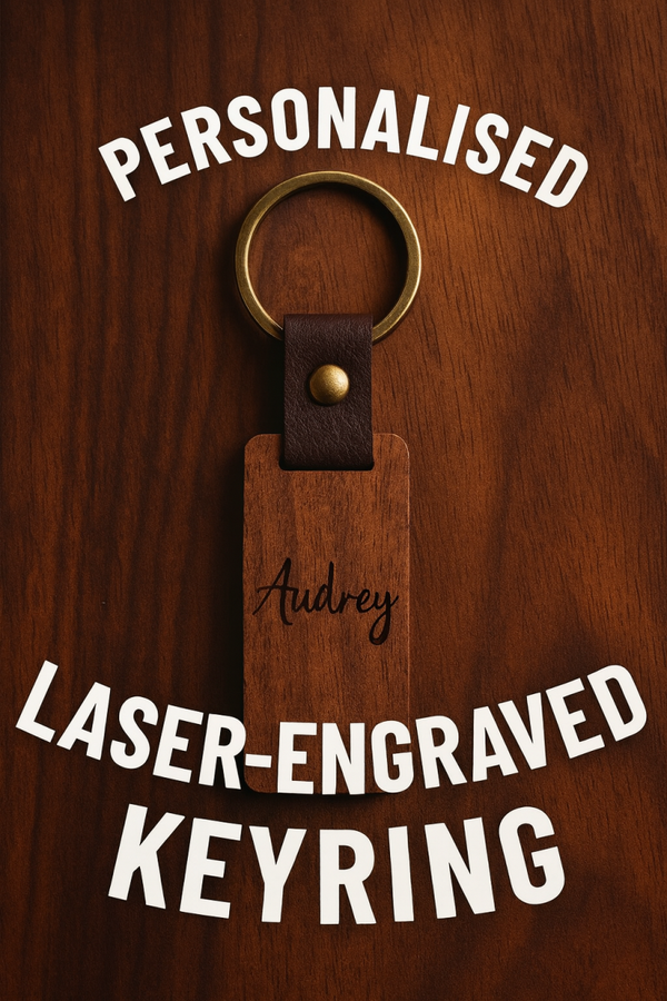 Wooden laser engraved keychain