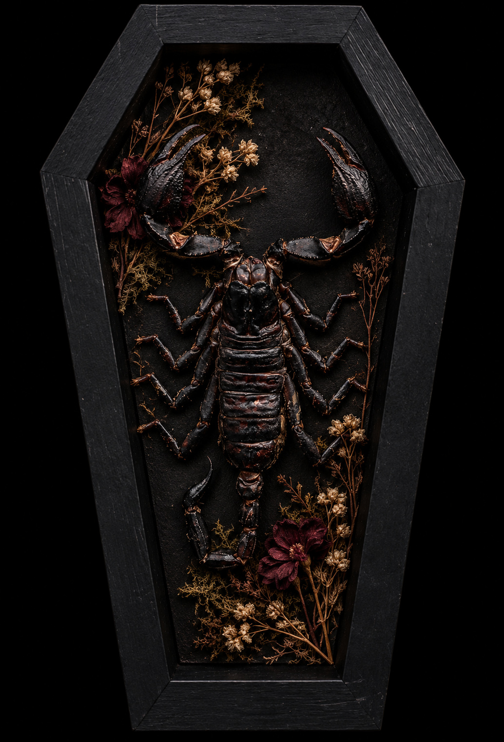 Heterometrus Laoticus Black scorpion taxidermy coffin frame