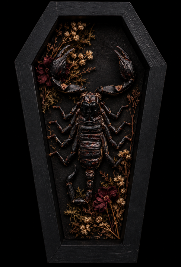 Heterometrus Laoticus Black scorpion taxidermy coffin frame