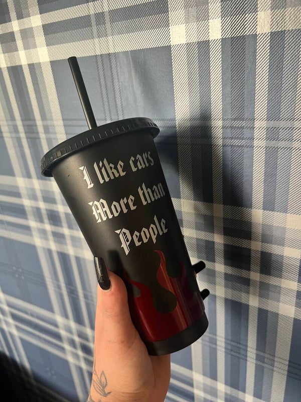 I like cars more than people plastic tumbler
