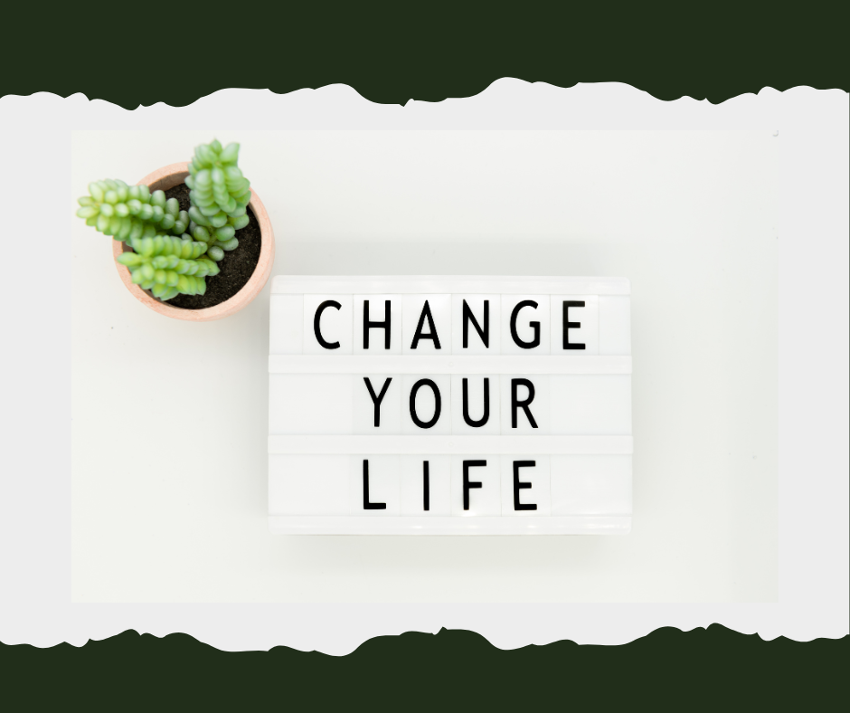 A clean, minimalistic graphic featuring the text 'CHANGE YOUR LIFE' in bold black capital letters. 