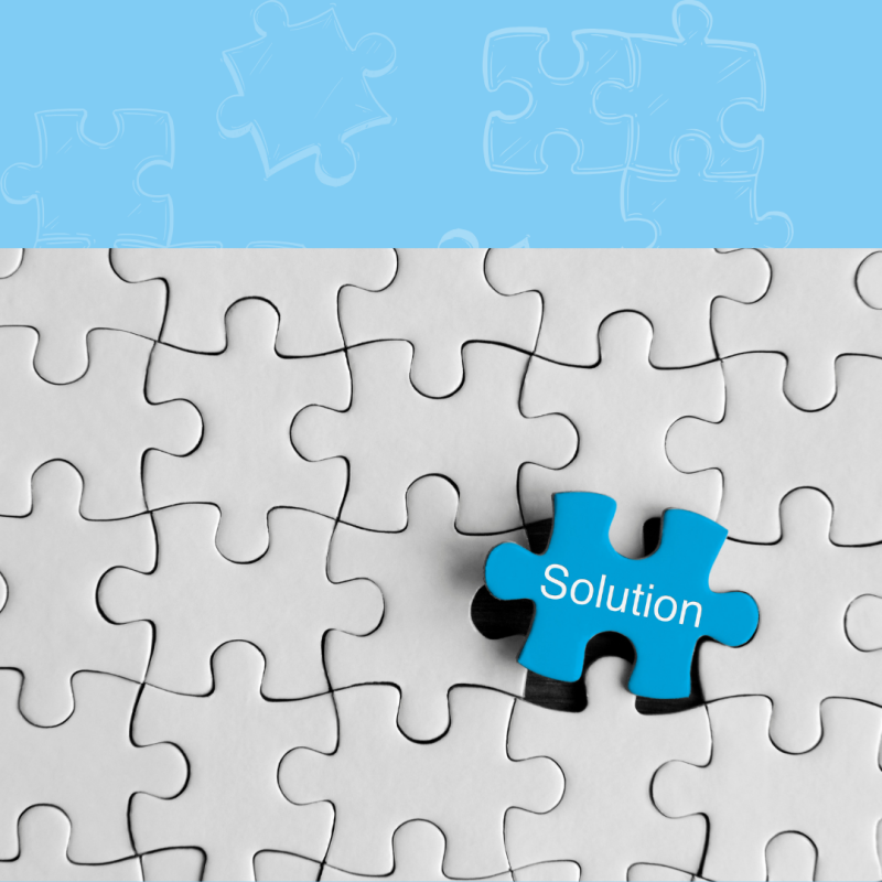 jigsaw puzzle with one piece with 'solution' on it 