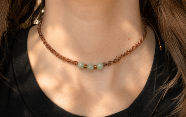 Collier en macramé et aventurine verte n°01