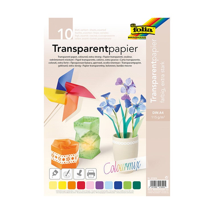 Hartenvos transparantpapier of vliegerpapier 115g/m² - 10 vellen/kleuren