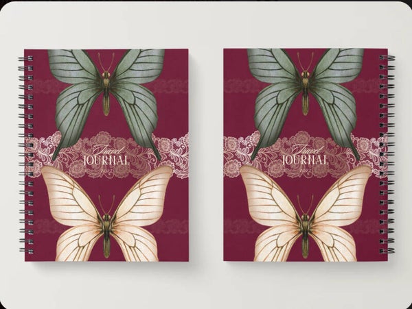 New <3 Burgundy and Beige Vintage Butterflies Journal