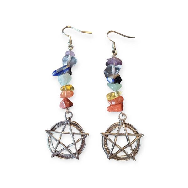 Chakra oorbellen met pentagram