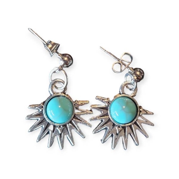 Turkioos oorbellen met halve zon.