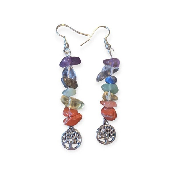 Chakra oorbellen met levensboom.