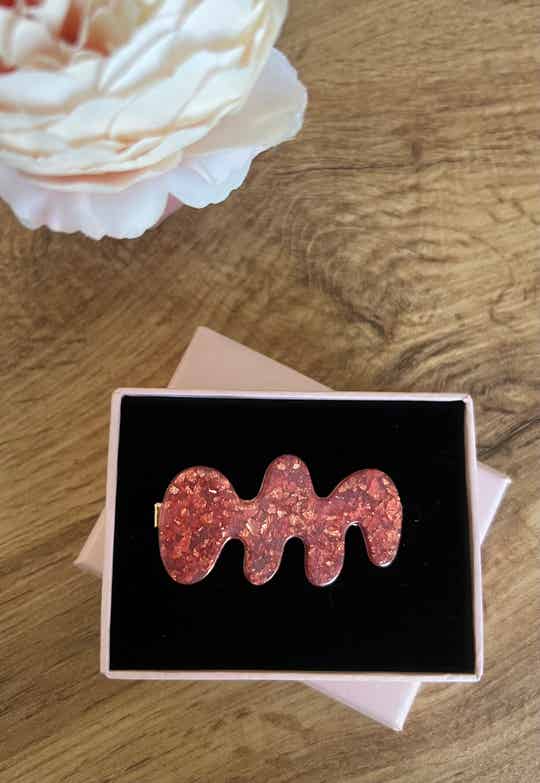 Barrette à cheveux cuivre nacré feuilles d'or