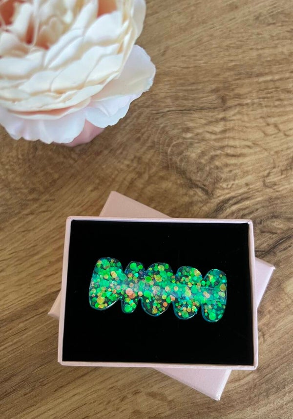 Barrette à cheveux transparente paillettes bleues