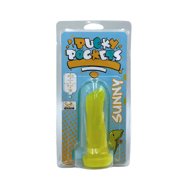 MINI DILDO SUAVE 4.25″ – PUCKY POCKETS – SUNNY – AMARILLO