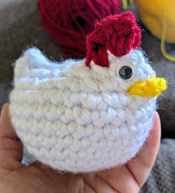 "Emotional Support" Crochet Chicken - Hand-Stitched Farmhouse Friend