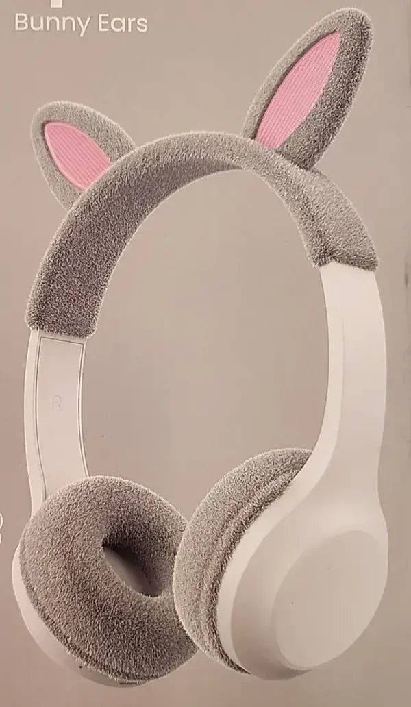 NEW Kids Wireless Bluetooth Headphones Bunny Ears Gray/White Volume Safe