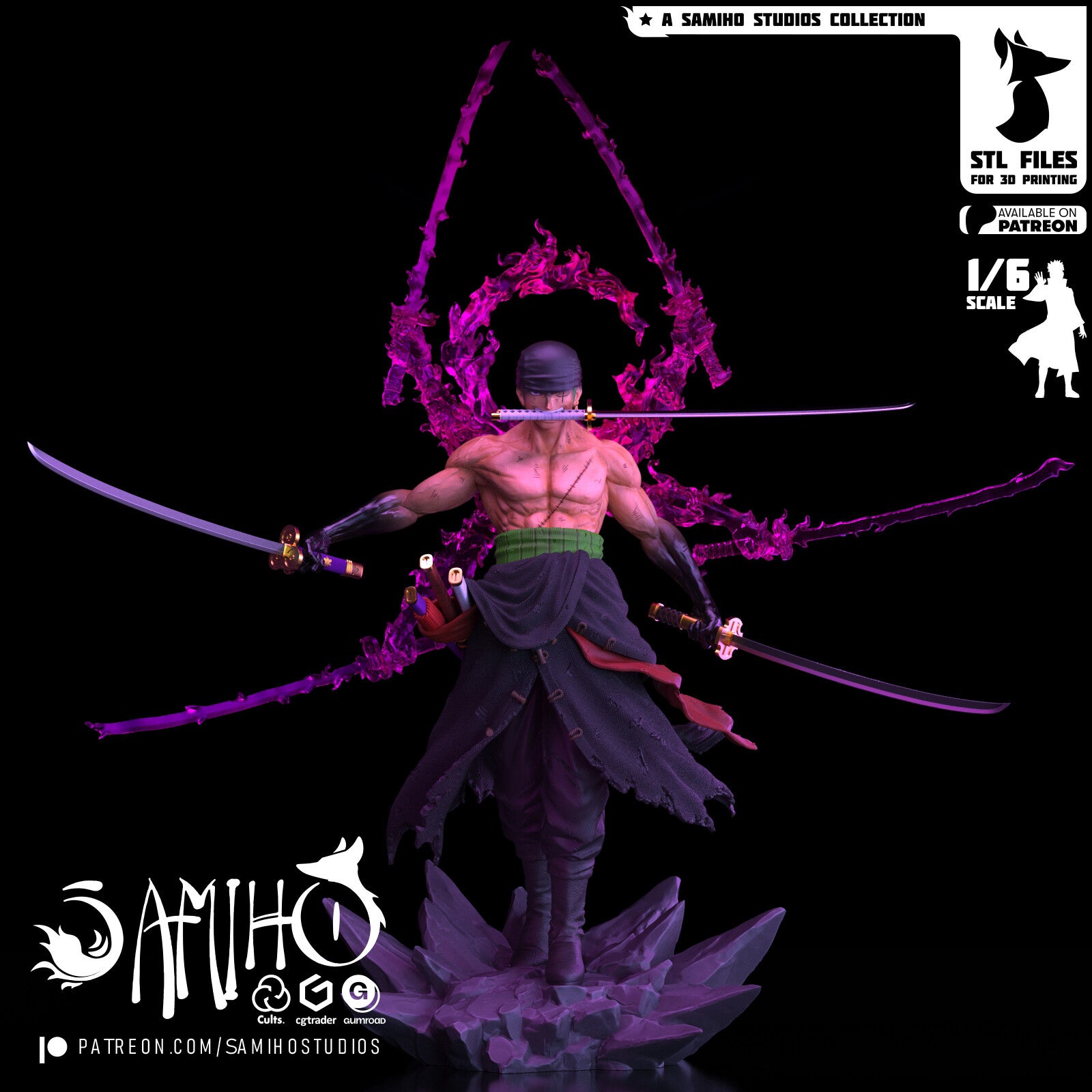 Figurine 3D Résine – "Zoro Enma Mode" (inspirée de One Piece)