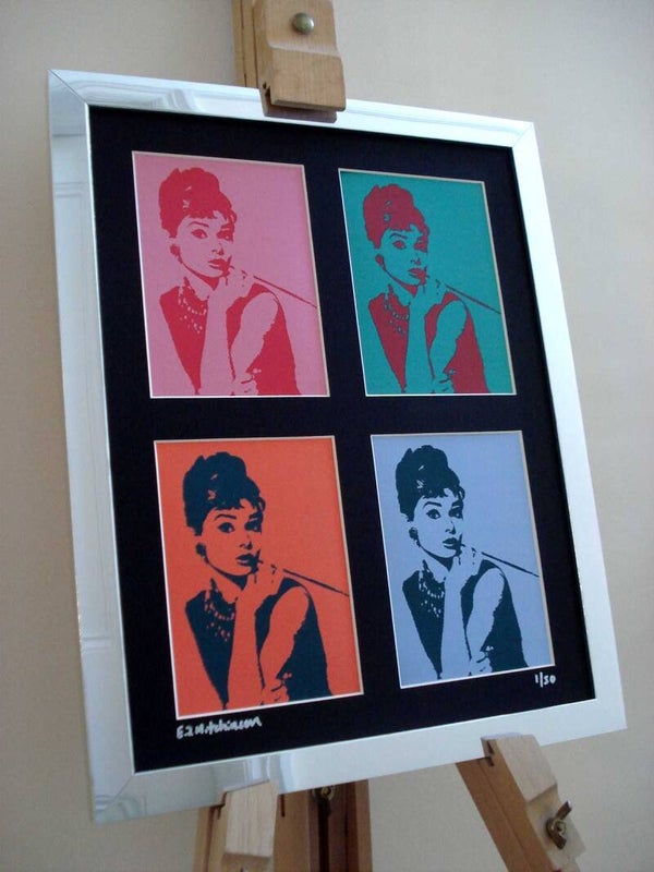 Audrey Hepburn signed framed pop art canvas print