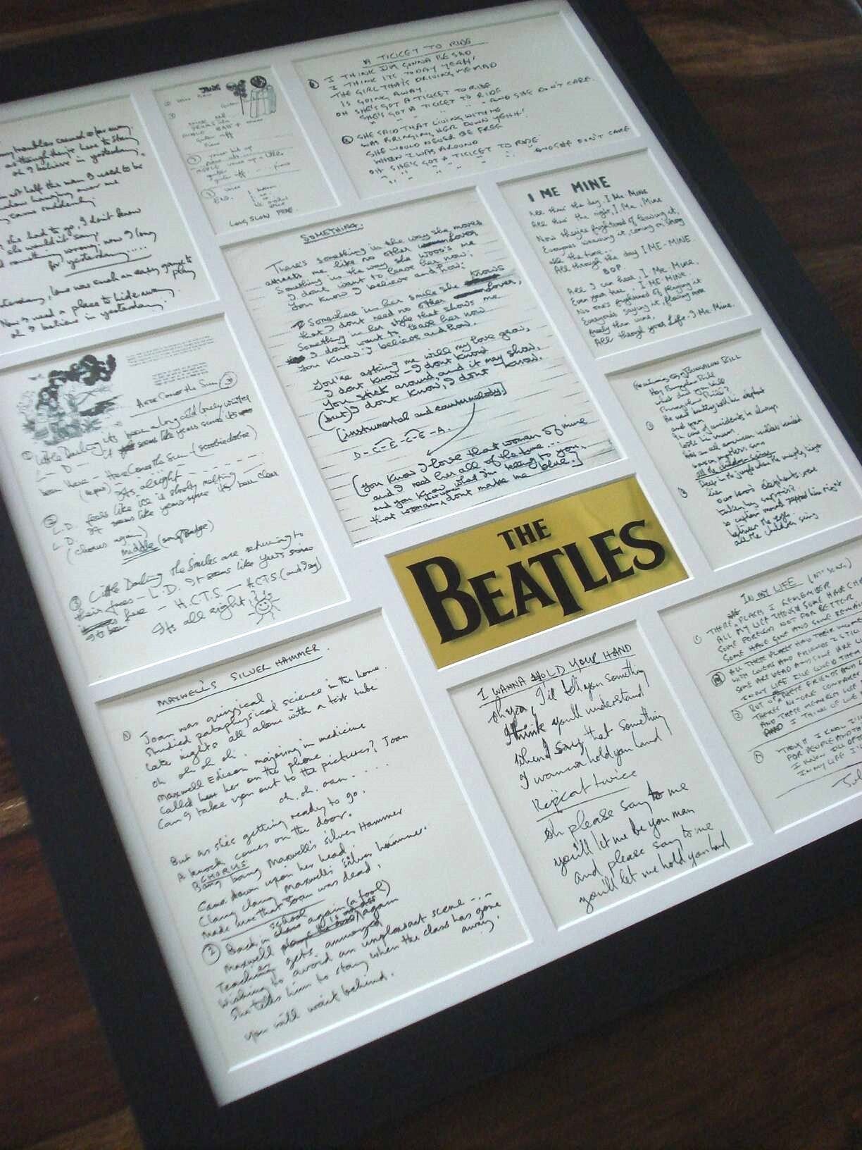 The Beatles original handwritten lyrics display framed montage #1