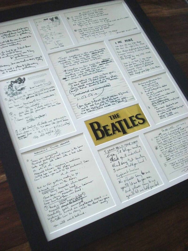 The Beatles original handwritten lyrics display framed montage #1