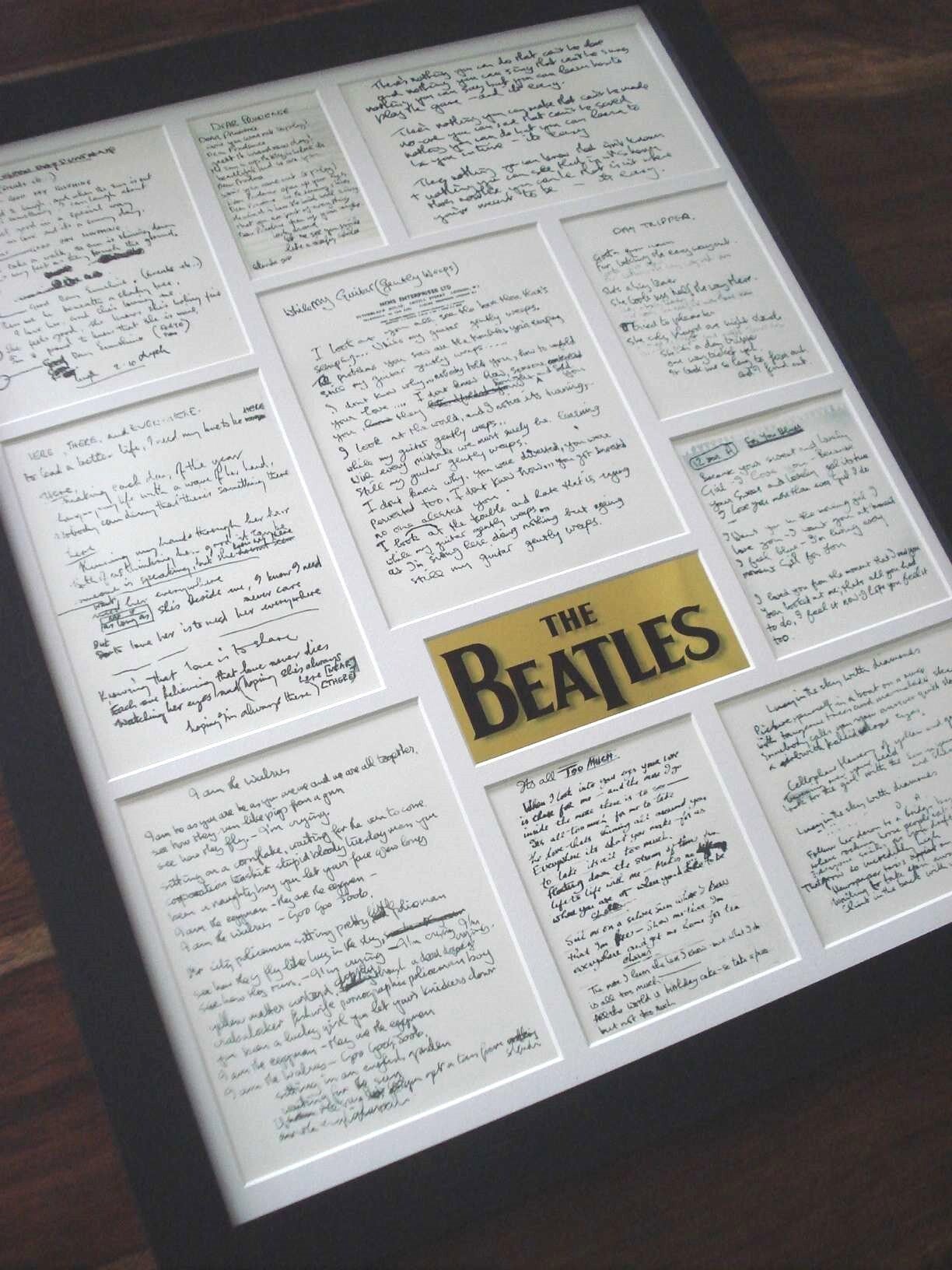The Beatles original handwritten lyrics display framed montage #2